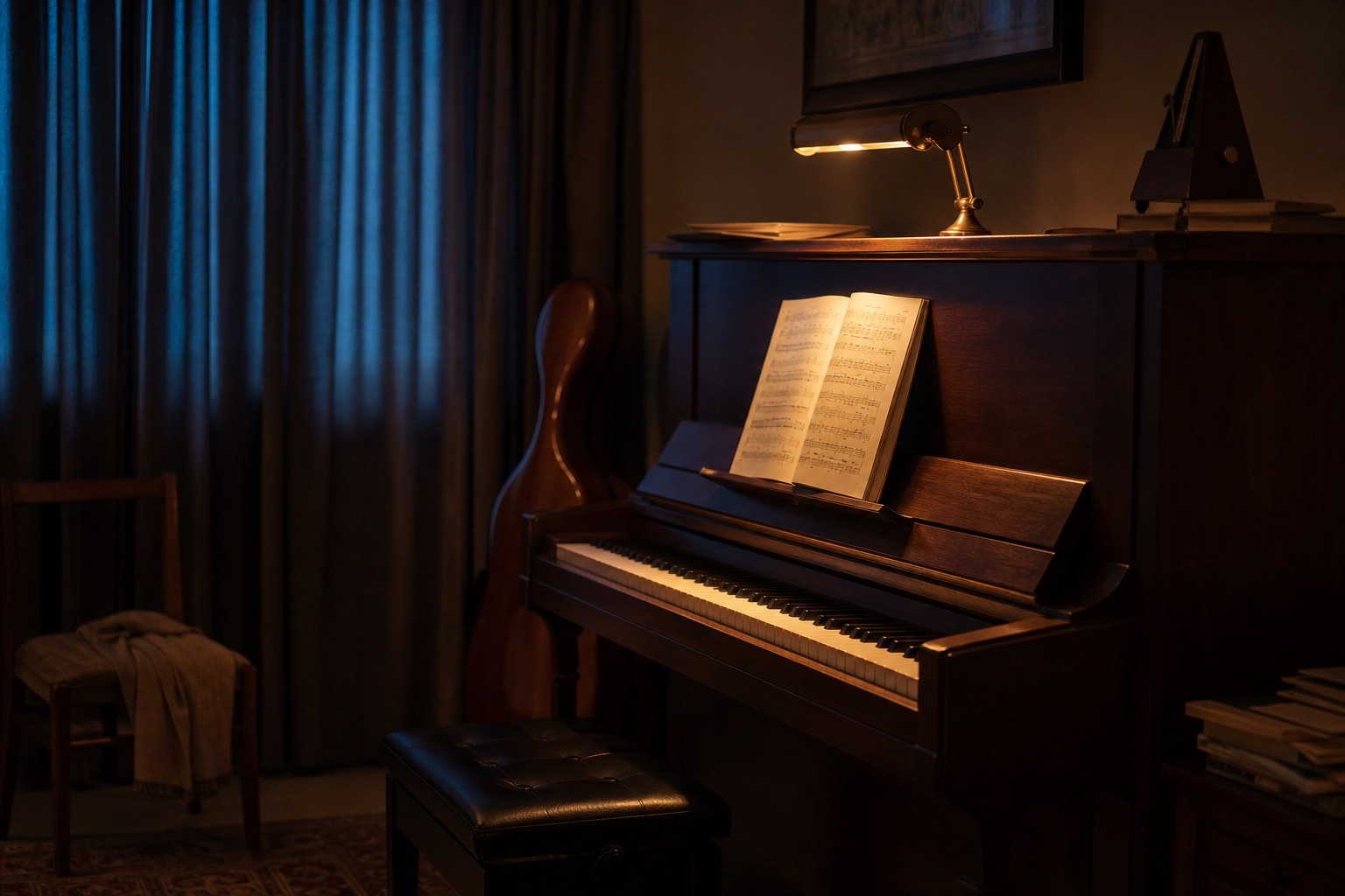 The music room at night, the stand light still on